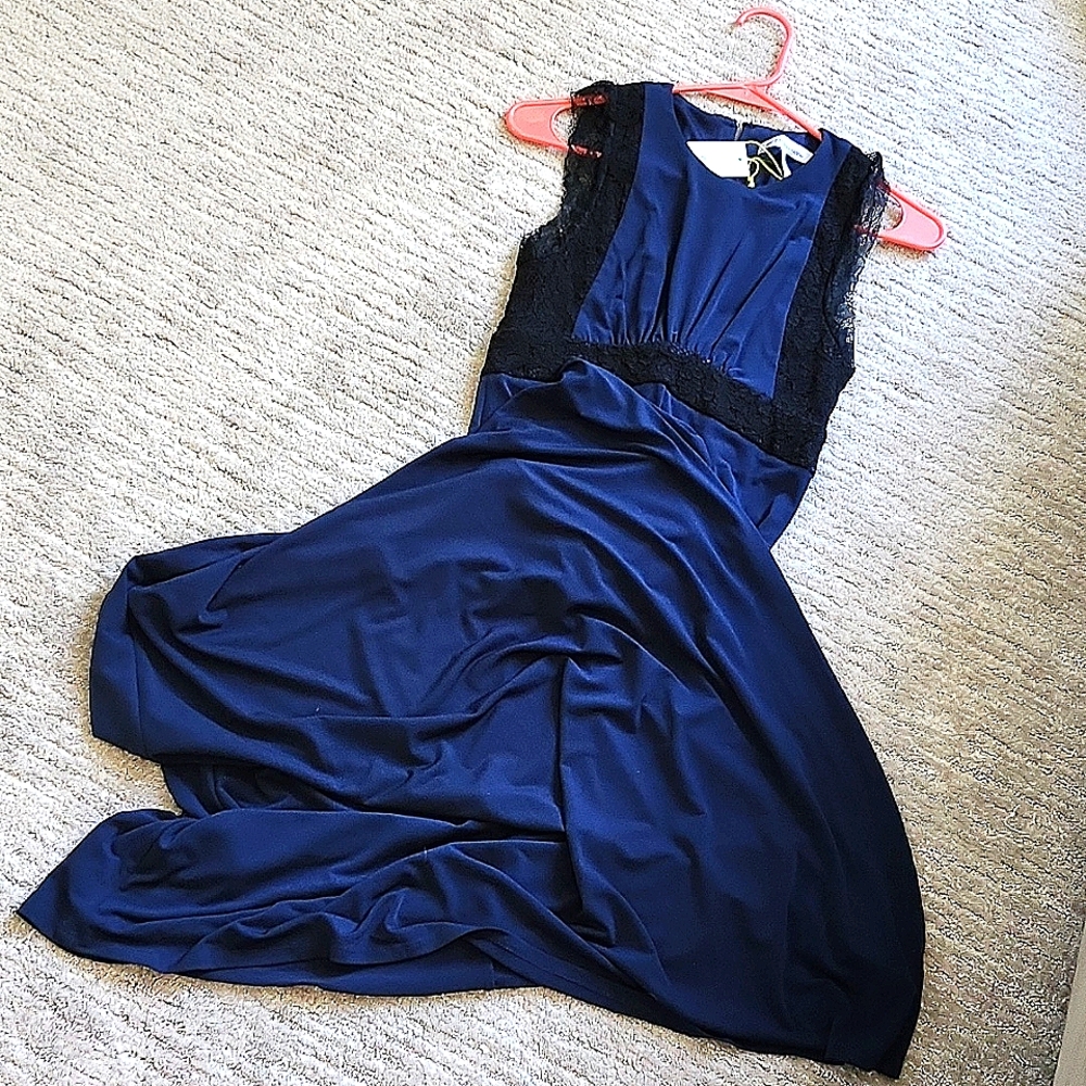 BCBGeneration navy blue dress with black lace Brand New